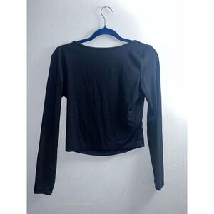 Shein Black‎ Long Sleeve Crop Top Square Back Casual Party Blouse
